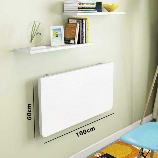 MARGOUN 60x100CM Computer Desk Wall Mount Stand Folding Wall-Mounted Drop-Leaf Table,Metal Folding Shelf Bench Table Bracket - White