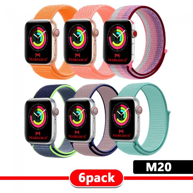 6Pack Apple Watch Band 38-40-41mm Nylon Sport Loop Strap Henlein Series by Margoun - M12 - M22