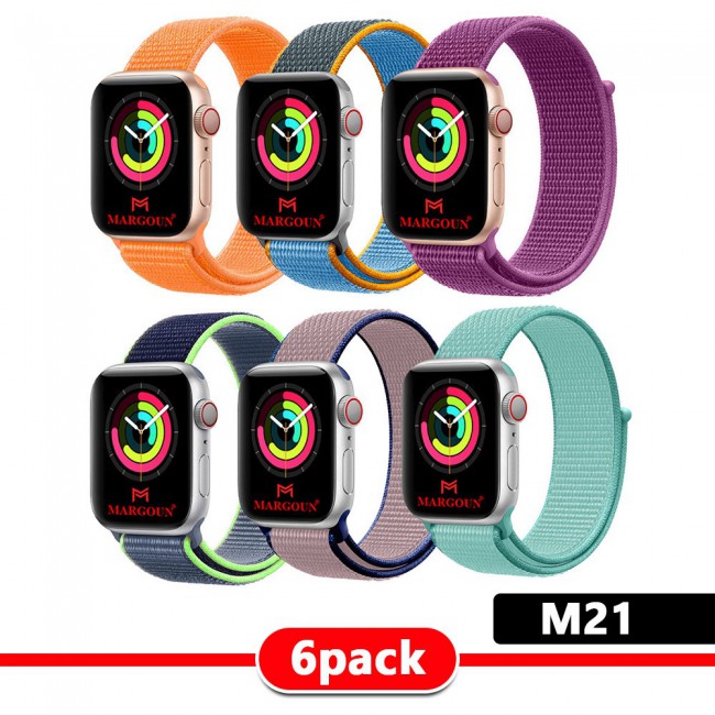 6Pack Apple Watch Band 38-40-41mm Nylon Sport Loop Strap Henlein Series by Margoun - M12 - M22