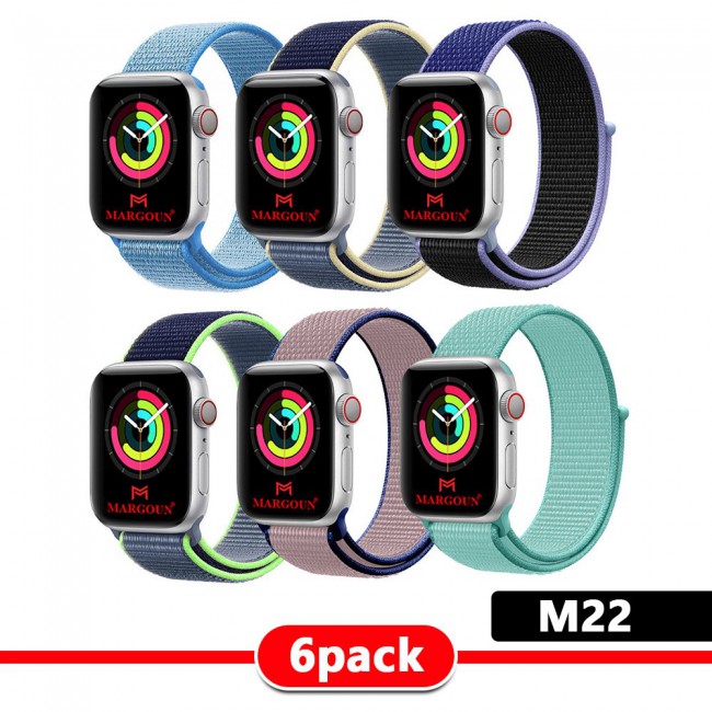 6Pack Apple Watch Band 38-40-41mm Nylon Sport Loop Strap Henlein Series by Margoun - M12 - M22