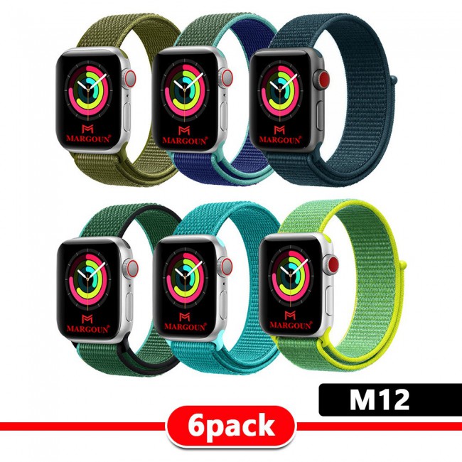 6Pack Apple Watch Band 38-40-41mm Nylon Sport Loop Strap Henlein Series by Margoun - M12 - M22