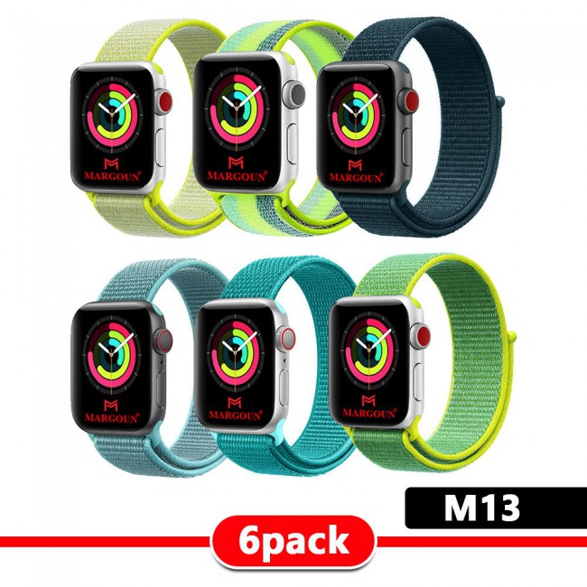 6Pack Apple Watch Band 38-40-41mm Nylon Sport Loop Strap Henlein Series by Margoun - M12 - M22