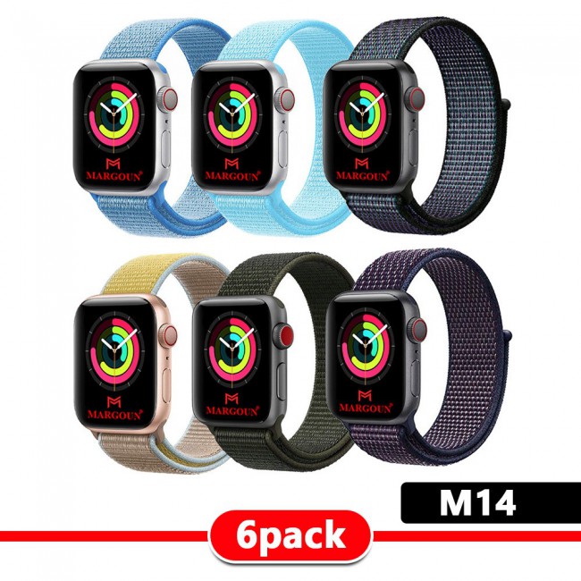 6Pack Apple Watch Band 38-40-41mm Nylon Sport Loop Strap Henlein Series by Margoun - M12 - M22