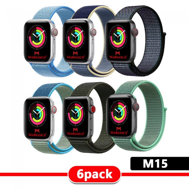 6Pack Apple Watch Band 38-40-41mm Nylon Sport Loop Strap Henlein Series by Margoun - M12 - M22
