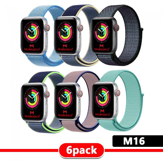 6Pack Apple Watch Band 38-40-41mm Nylon Sport Loop Strap Henlein Series by Margoun - M12 - M22