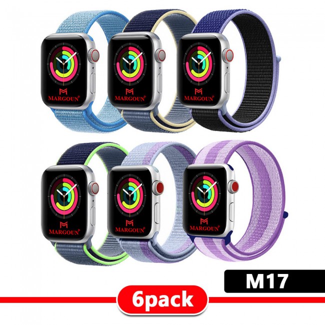 6Pack Apple Watch Band 38-40-41mm Nylon Sport Loop Strap Henlein Series by Margoun - M12 - M22