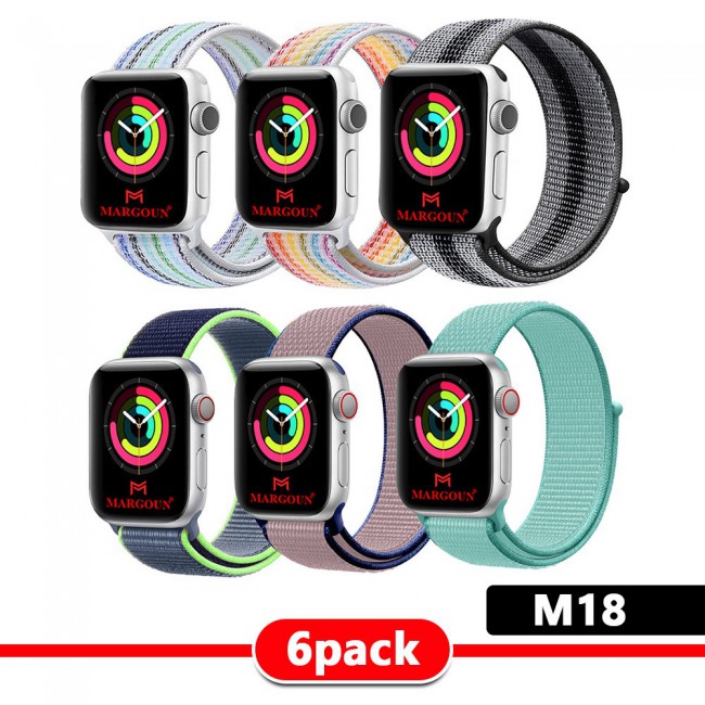 6Pack Apple Watch Band 38-40-41mm Nylon Sport Loop Strap Henlein Series by Margoun - M12 - M22