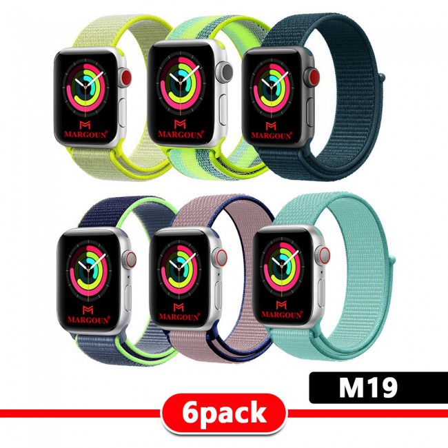 6Pack Apple Watch Band 38-40-41mm Nylon Sport Loop Strap Henlein Series by Margoun - M12 - M22