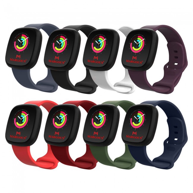 8Pack Silicone Rubber Infinity Band for Fitbit Versa 3 Medium-Long 230mm by Margoun - Red Green Blue Purple Grey Black White