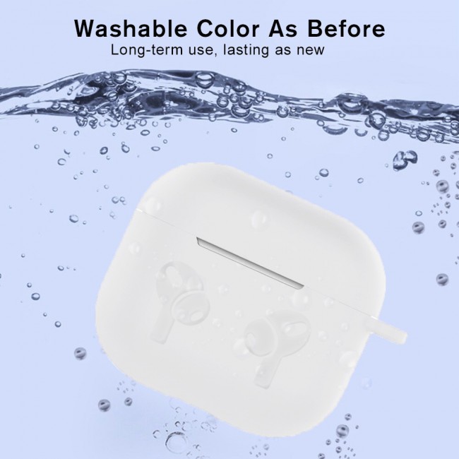 Airpods 3 Hang Silicone Case Cover with Carabiner and Logo - Milky White
