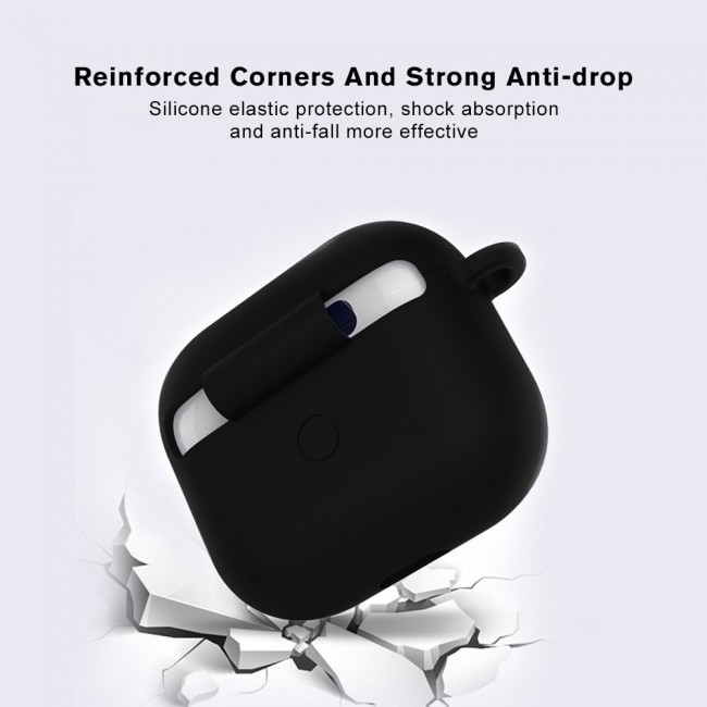 Airpods 3 Hang Silicone Case Cover with Carabiner and Logo - Black