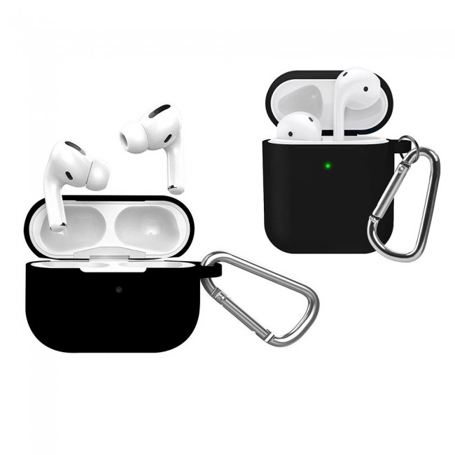 2Pack Airpods and Airpods Pro Silicone Case Cover with Carabiner by Margoun - Black