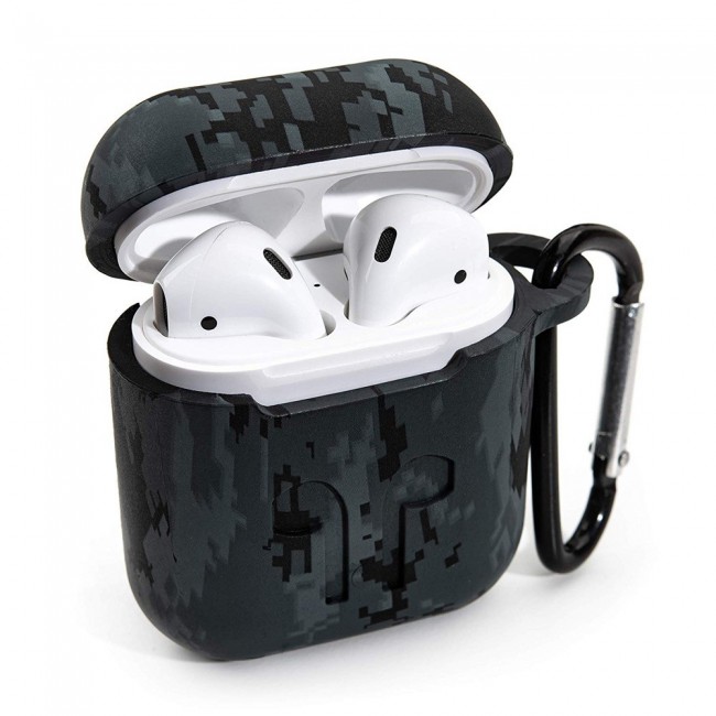 Airpods Protective Case with Carabiner Camouflage Design Margoun Black - Blue