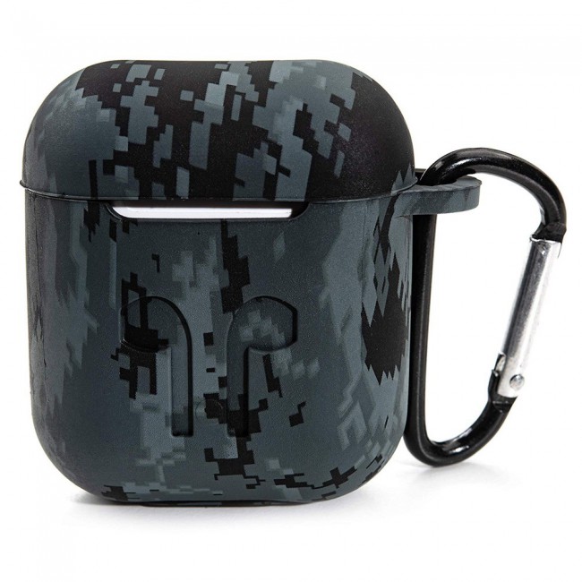Airpods Protective Case with Carabiner Camouflage Design Margoun Black - Blue