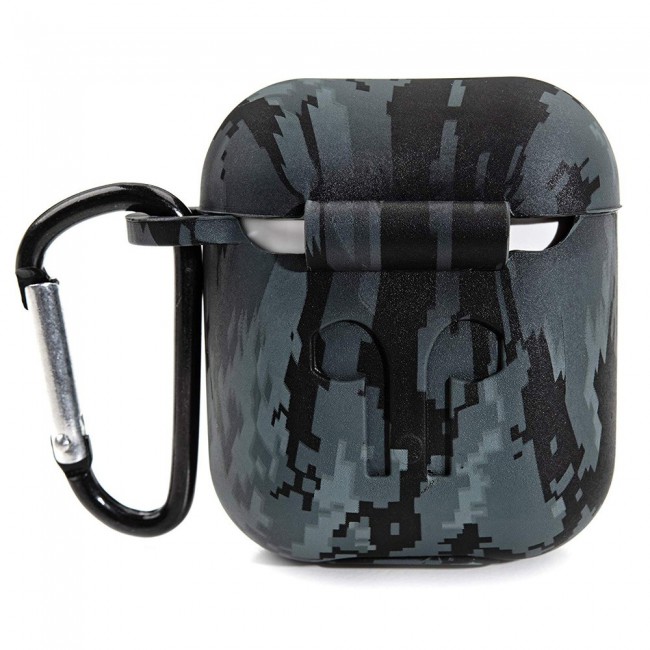 Airpods Protective Case with Carabiner Camouflage Design Margoun Black - Blue