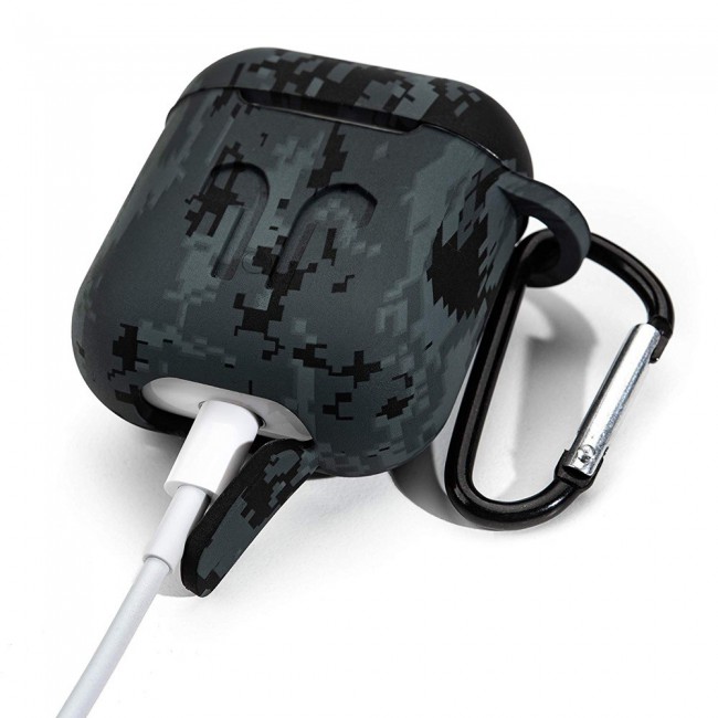 Airpods Protective Case with Carabiner Camouflage Design Margoun Black - Blue