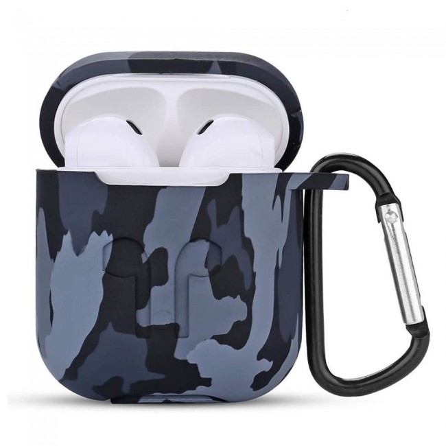 Airpods Protective Case with Carabiner Camouflage Design Margoun Black - Blue