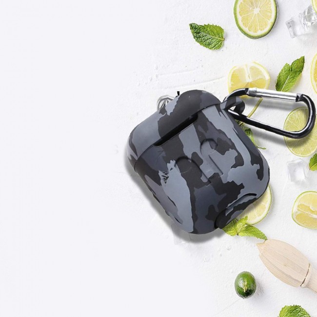 Airpods Protective Case with Carabiner Camouflage Design Margoun Black - Blue