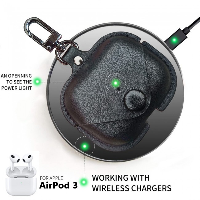 Apple Airpods 3 Charging Leather Case Cover with Carabiner Key Clasp