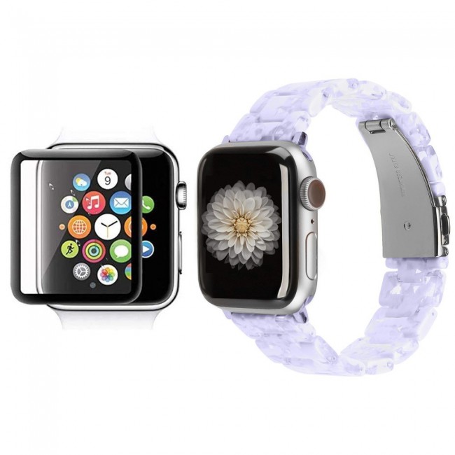 2Pack Apple Watch Band Resin Strap with 3D Screen Protector 44mm by Margoun - Marble Light Purple