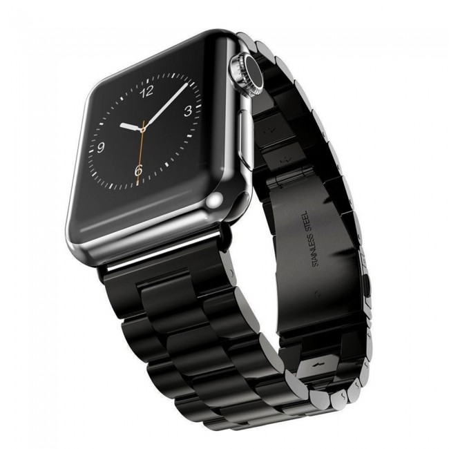 Apple Watch Band 42-44-45mm Buckle Stainless Steel Strap Henlein Series by Margoun 2-Pack Black