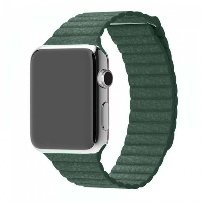 Apple Watch Band 42-44-45mm Leather Loop Strap Henlein Series by Margoun - Dark Green