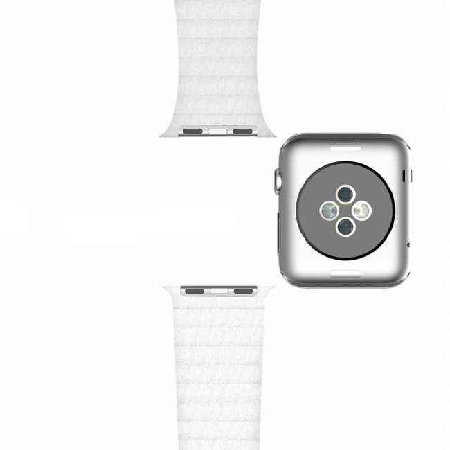 Apple Watch Band 42-44-45mm Leather Loop Strap Henlein Series by Margoun - White