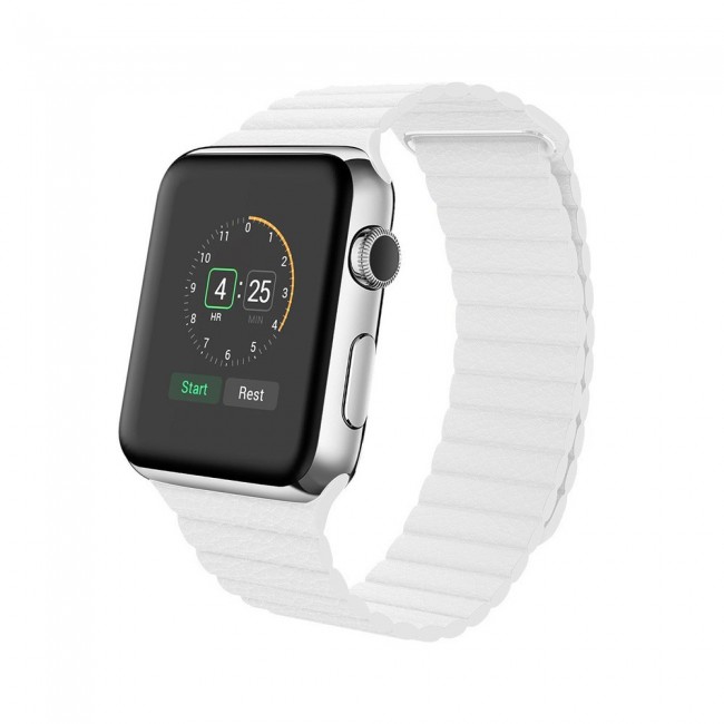 Apple Watch Band 42-44-45mm Leather Loop Strap Henlein Series by Margoun - White