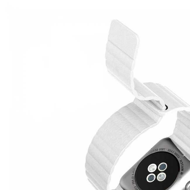 Apple Watch Band 42-44-45mm Leather Loop Strap Henlein Series by Margoun - White