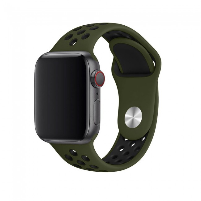 Apple Watch Band 42-44-45mm Silicone Nike Design Strap Henlein Series by Margoun - Olive Green Black