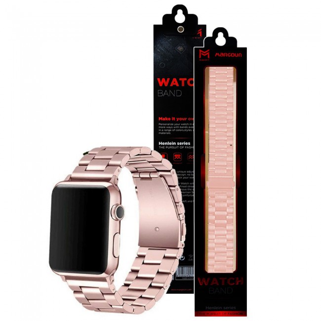 Apple Watch Band 42-44-45mm Buckle Stainless Steel Strap Henlein Series by Margoun - Rose Gold