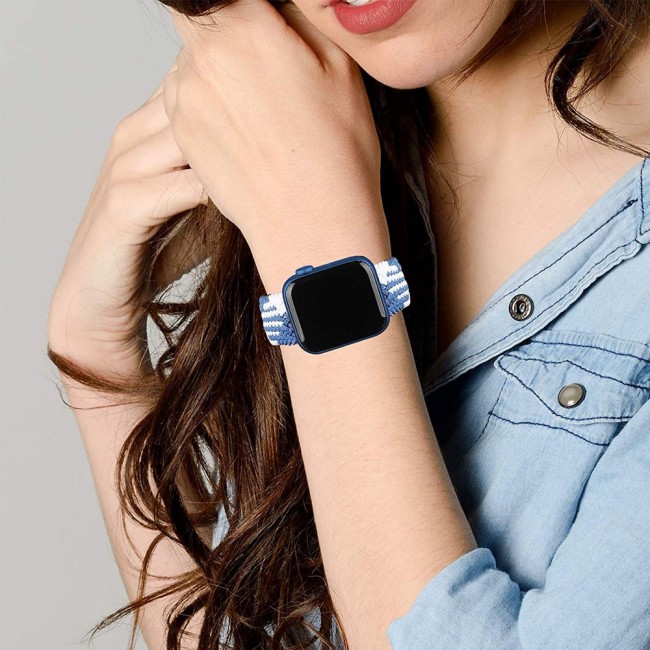 Apple Watch Band 38-40-41mm Stretcheable Elastic Braided Solo Loop Henlein Series by Margoun - Blue White