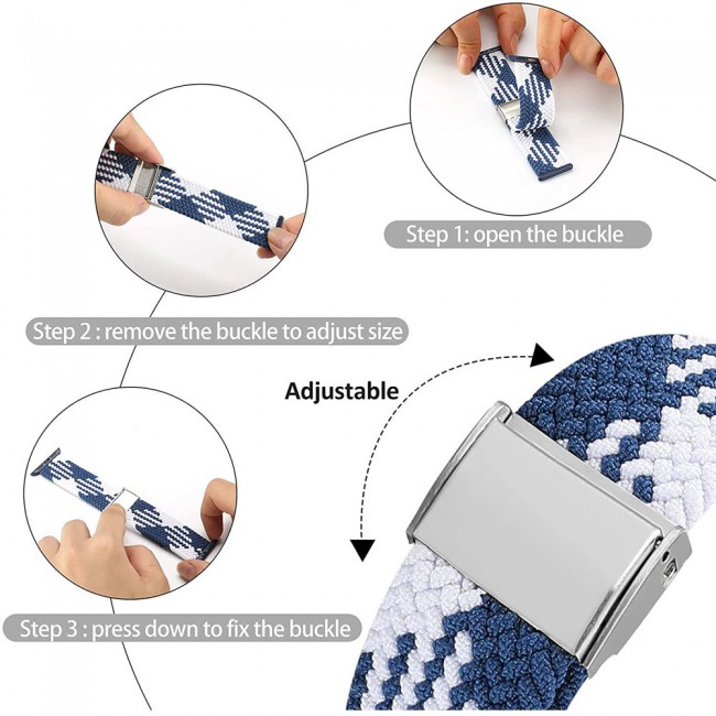 Apple Watch Band 42-44-45mm Stretcheable Elastic Braided Solo Loop Henlein Series by Margoun - Blue White