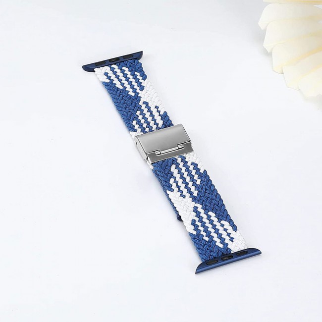 Apple Watch Band 38-40-41mm Stretcheable Elastic Braided Solo Loop Henlein Series by Margoun - Blue White