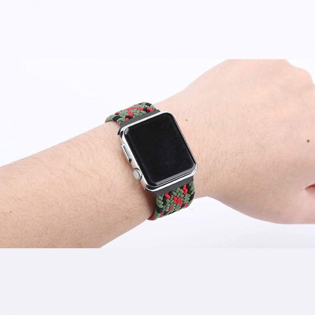 Apple Watch Band 38-40-41mm Stretcheable Elastic Braided Solo Loop Henlein Series by Margoun - Green Red