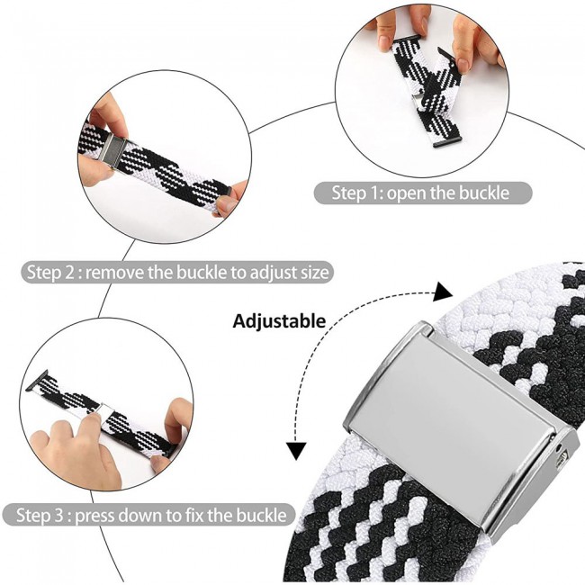 Apple Watch Band 42-44-45mm Stretcheable Elastic Braided Solo Loop Henlein Series by Margoun - Black White