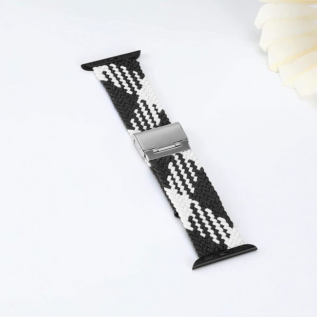Apple Watch Band 42-44-45mm Stretcheable Elastic Braided Solo Loop Henlein Series by Margoun - Black White