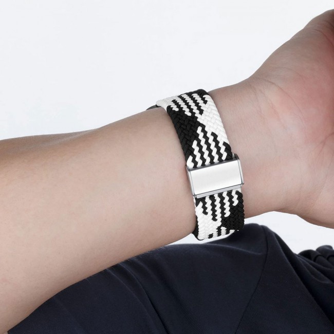 Apple Watch Band 42-44-45mm Stretcheable Elastic Braided Solo Loop Henlein Series by Margoun - Black White