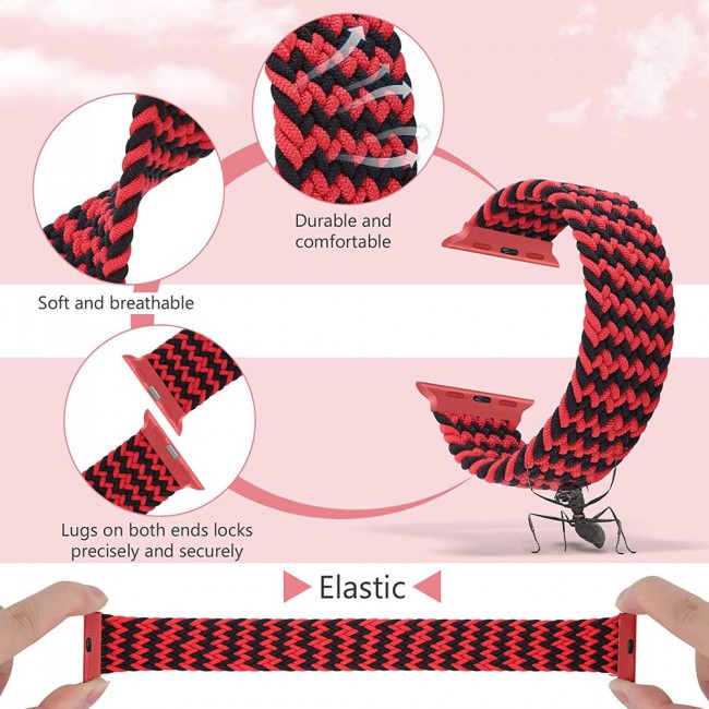 Apple Watch Band 38-40-41mm Stretcheable Elastic Braided Solo Loop Henlein Series by Margoun - Black Red