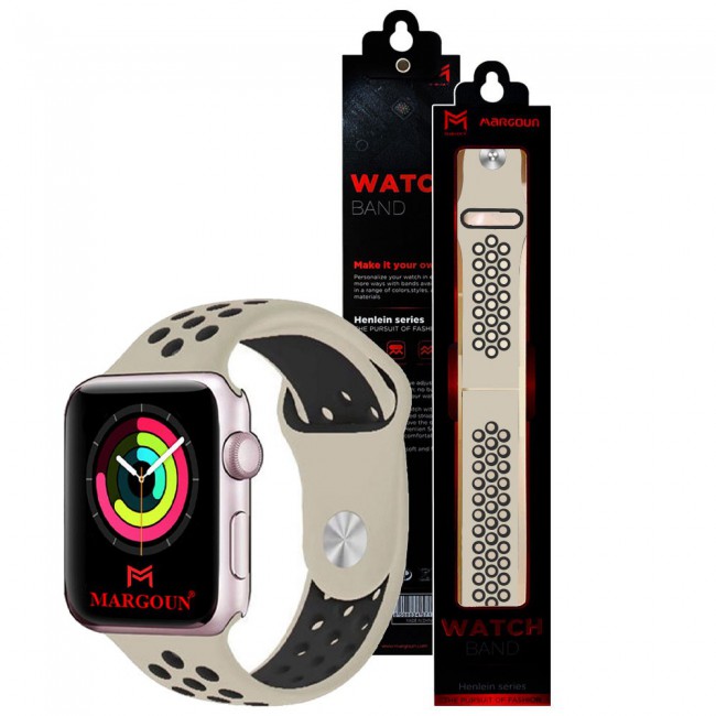 Apple Watch Band 38-40-41mm Silicone Nike Design Strap Henlein Series by Margoun - Rice White Black