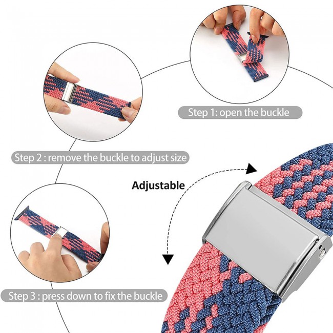 Apple Watch Band 42-44-45mm Stretcheable Elastic Braided Solo Loop Henlein Series by Margoun - Blue Pink