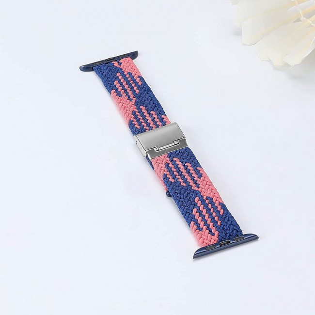 Apple Watch Band 42-44-45mm Stretcheable Elastic Braided Solo Loop Henlein Series by Margoun - Blue Pink