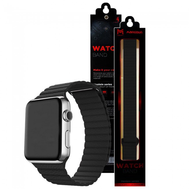Apple Watch Band 38-40-41mm Leather Loop Strap Henlein Series by Margoun - Black