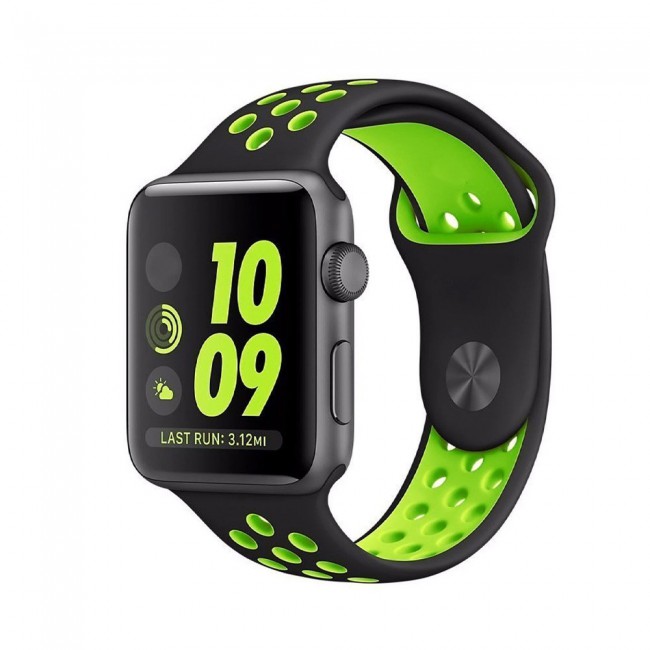 Apple Watch Band 38-40-41mm Silicone Nike Design Strap Henlein Series by Margoun - Black Green