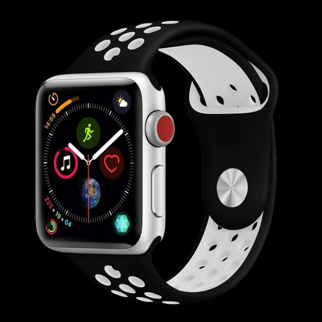 Apple Watch Band 38-40-41mm Silicone Nike Design Strap Henlein Series by Margoun - Black White