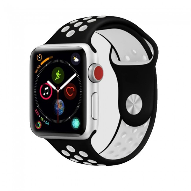 Apple Watch Band 38-40-41mm Silicone Nike Design Strap Henlein Series by Margoun - Black White