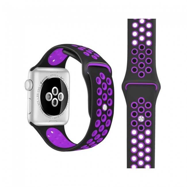 Apple Watch Band 38-40-41mm Silicone Nike Design Strap Henlein Series by Margoun - Black Purple