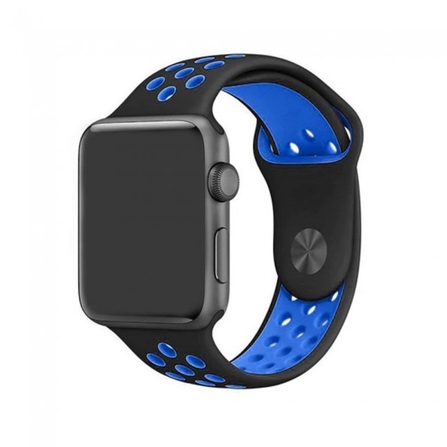 Apple Watch Band 38-40-41mm Silicone Nike Design Strap Henlein Series by Margoun - Black Blue