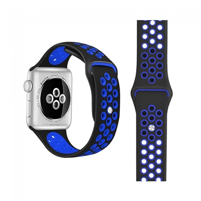 Apple Watch Band 38-40-41mm Silicone Nike Design Strap Henlein Series by Margoun - Black Blue