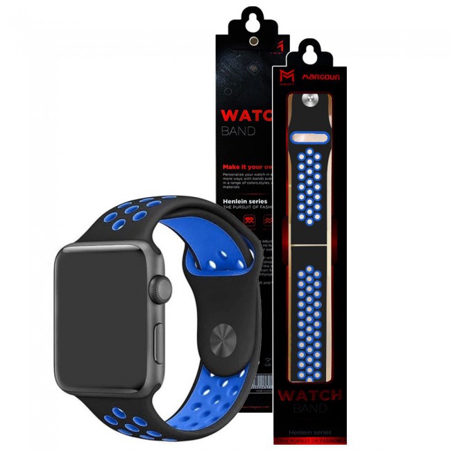 Apple Watch Band 38-40-41mm Silicone Nike Design Strap Henlein Series by Margoun - Black Blue